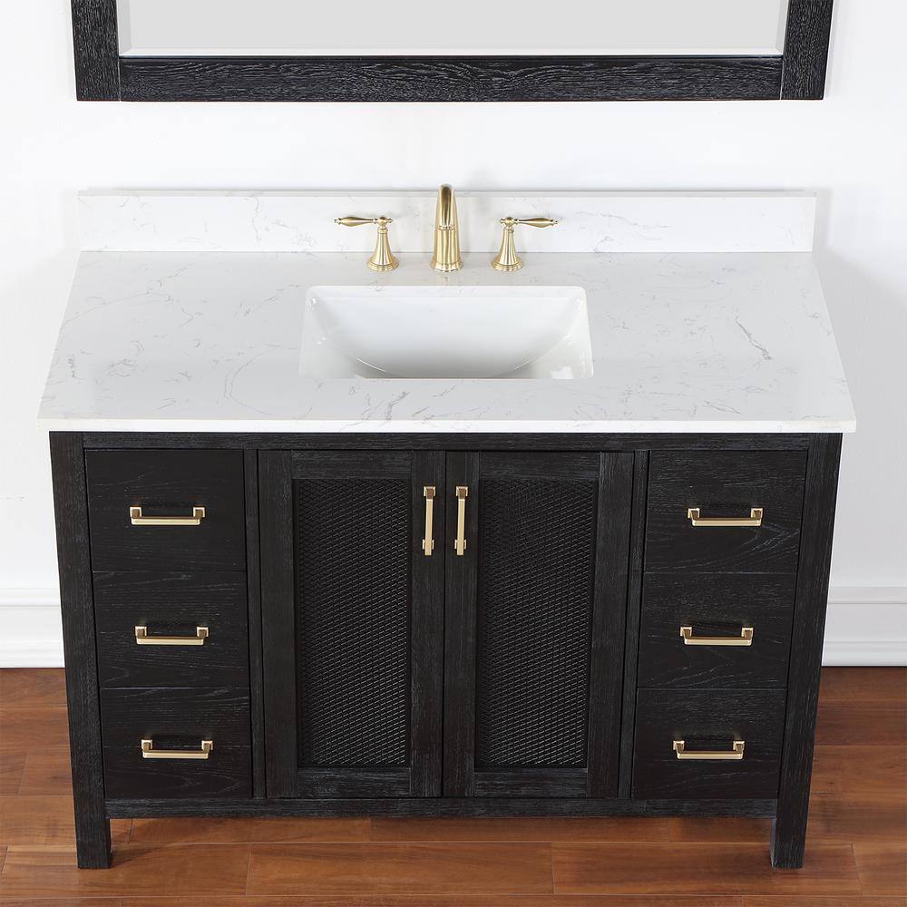 Hadiya 48" Black Oak Single Bathroom Vanity with Gold Hardware