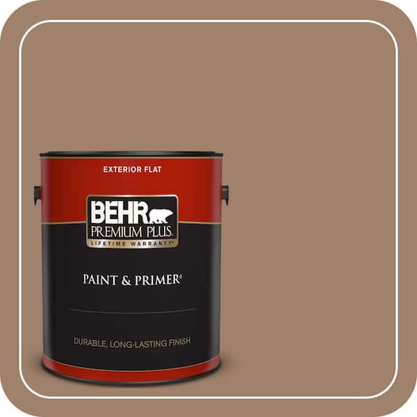 BEHR PREMIUM PLUS 1 gal. #ECC-40-3 Seasoned Acorn Flat Exterior Paint & Primer