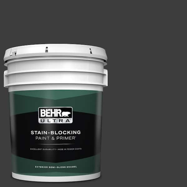 BEHR ULTRA 5 gal. #PPF-59 Raven Black Semi-Gloss Enamel Exterior Paint & Primer