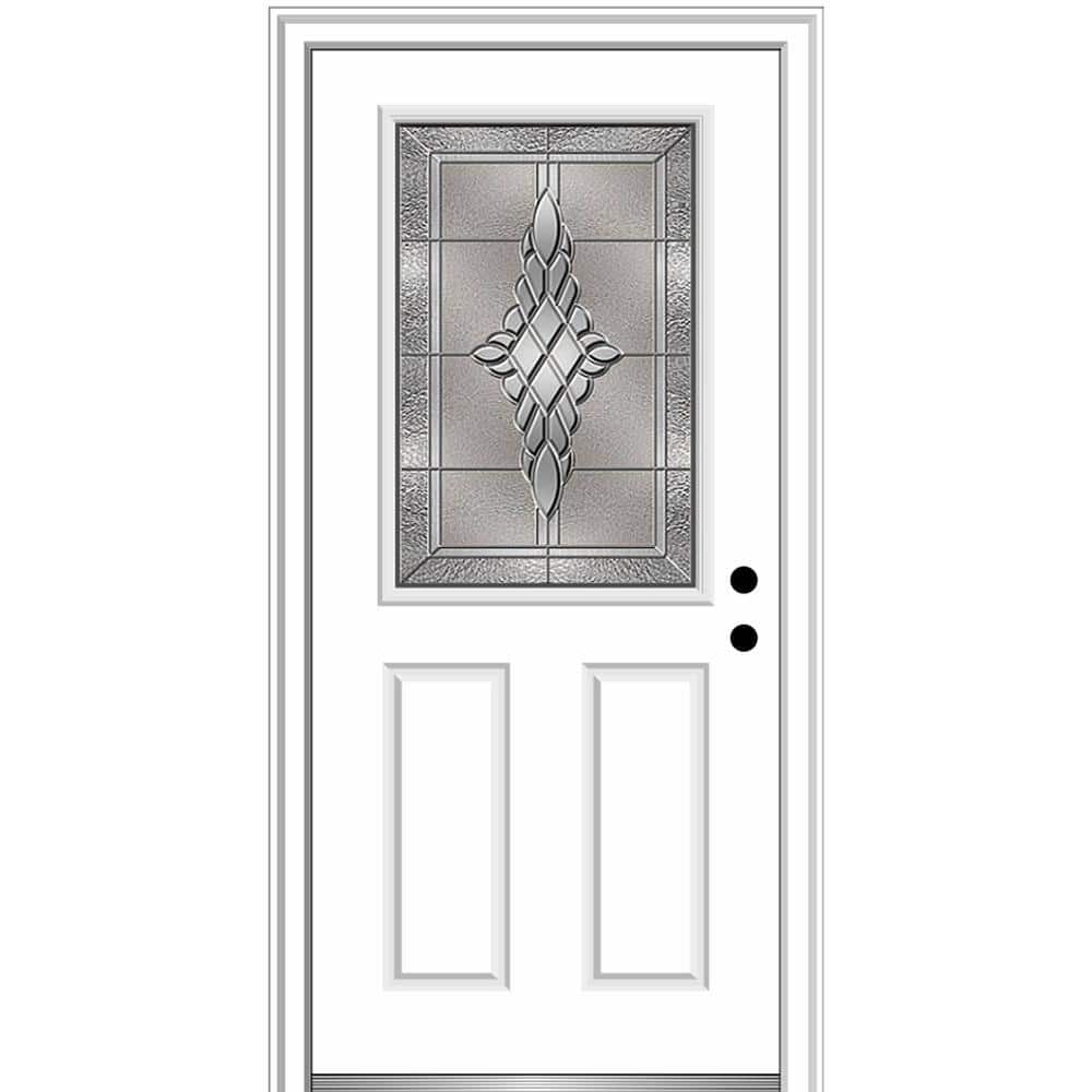 36 in. x 80 in. Grace Left-Hand Inswing 1/2-Lite Decorative 2-Panel Primed Steel Prehung Front Door on 6-9/16 in. Frame price history on PriceWatchPro