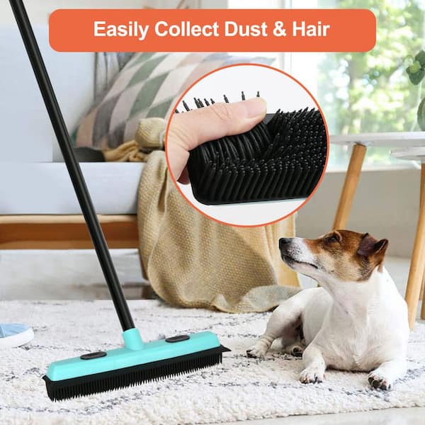 Dolanx Rubber Broom With Squeegee, Pet Hair Removal 52.8 Inches Long
