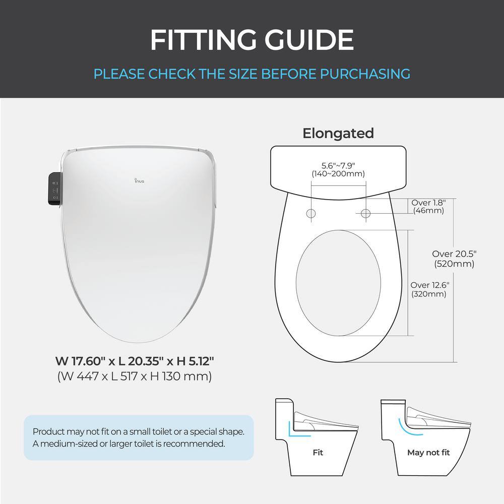 White Electric Elongated Bidet Seat with Heated Function