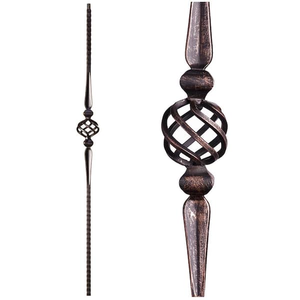 HOUSE OF FORGINGS Gothic Hammered 44 in. x 0.5625 in. Oil Rubbed Bronze Single Basket Square Face Hammered Solid Wrought Iron Baluster
