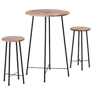Dining Table Sets 23.6 in. Round Maple Color Bistro Wood Top Metal Frame Table and Chairs for Dining Room (Set of 3)