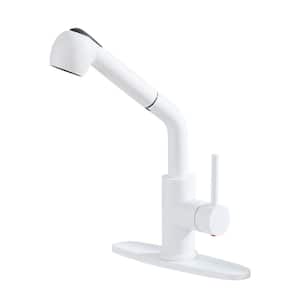 Single Handle Pull Out Sprayer Kitchen Faucet with Deck Plate Included and Water Supply Hoses in Matte White