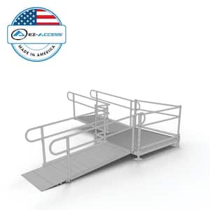 PATHWAY 12 ft. L-Shaped Aluminum Wheelchair Ramp Kit with Solid Surface Tread, 2-Line Handrails and 5 ft. Turn Platform