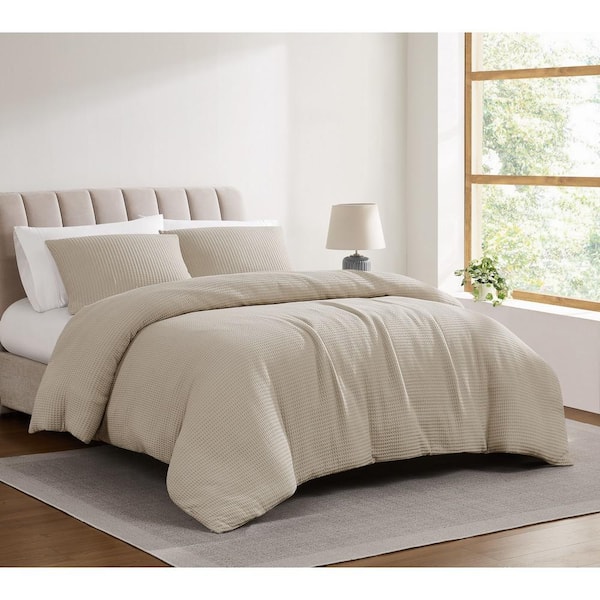 Heritage Cotton Waffle Khaki 3-Piece King Duvet Set