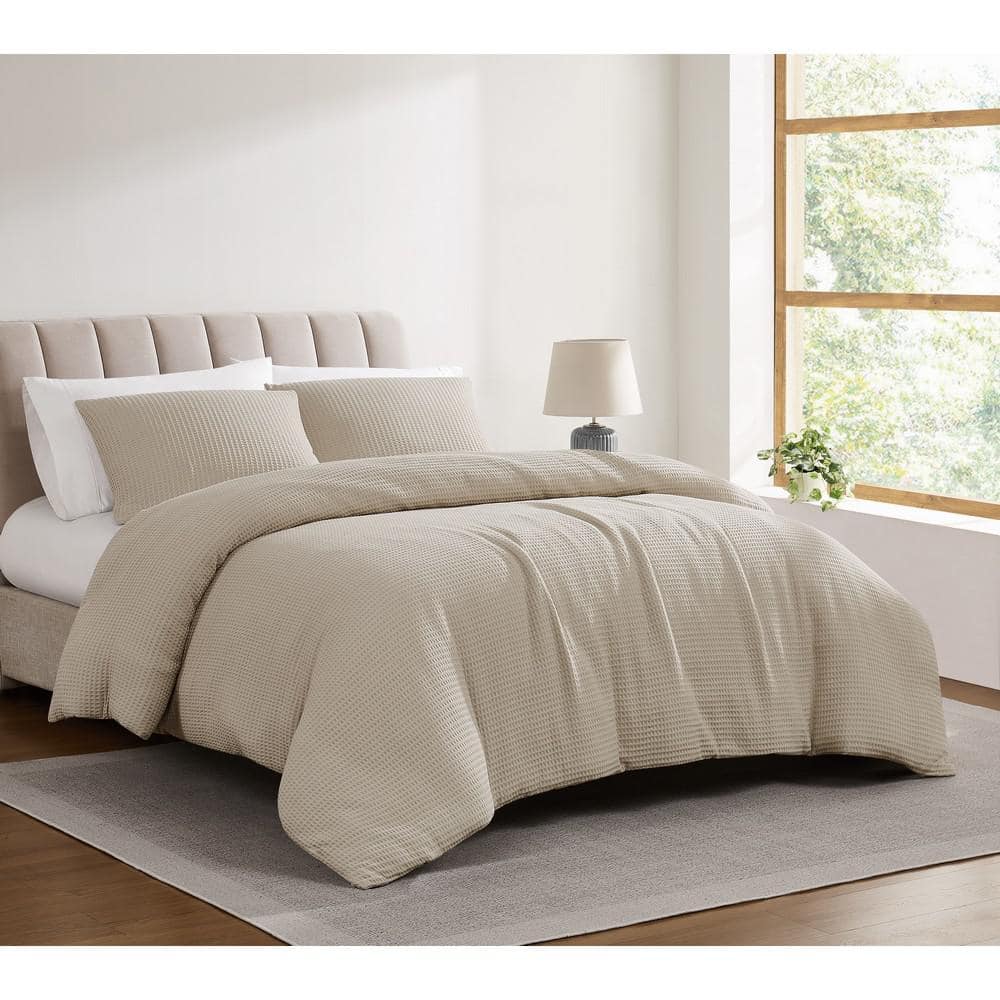 CANNON Heritage Cotton Waffle Khaki 3-Piece Full/Queen Duvet Set