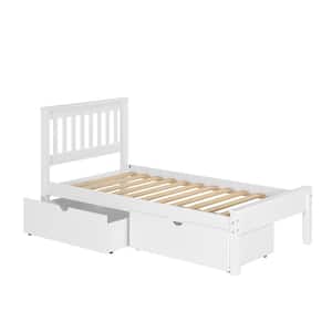 White Twin Contempo Bed with Dual Under Bed Drawers