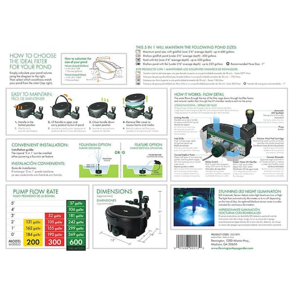 Pennington Aquagarden 600 GPH in Pond All-in-One Pump with 