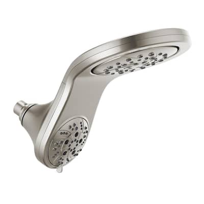 HydroRain Two-in-One 5-Spray 6 in. Double Wall Mount Fixed H2Okinetic Shower Head in Stainless