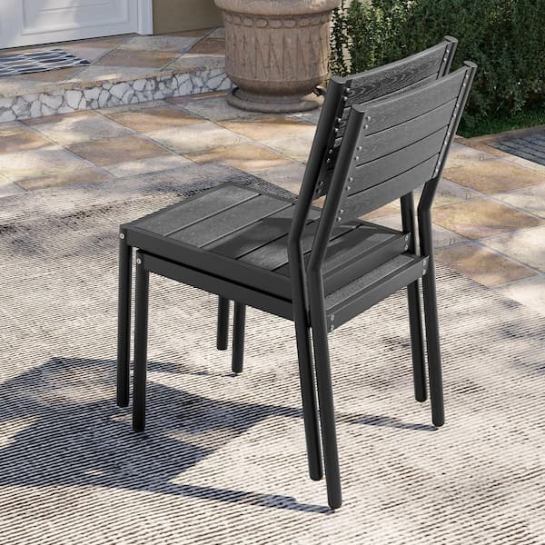 Pellebant Black Stackable Armless Aluminum Patio Outdoor Dining Chair in Black (Set of 2)