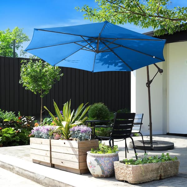 10 ft. Aluminum Cantilever Outdoor Patio Umbrella with Easy Crank Lift in Blue