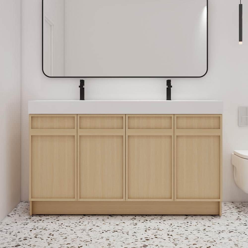 59.1 in. W x 19.7 in. D x 35.1 in. H Freestanding Oak Bath Vanity with Whit