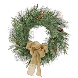 22 in. HGTV Home Collection Pre-Lit Black Tie Cedar Artificial Christmas Wreath