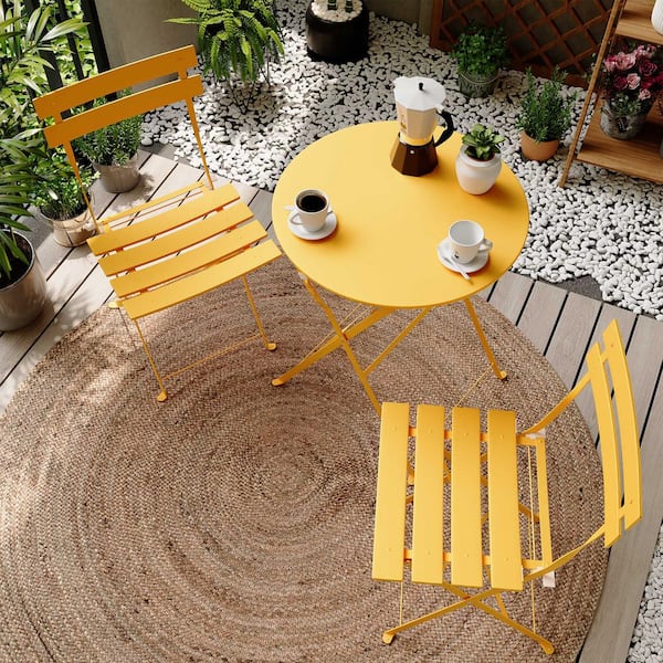 LAUSAINT HOME 3-Piece Yellow Metal Outdoor Folding Bistro Set