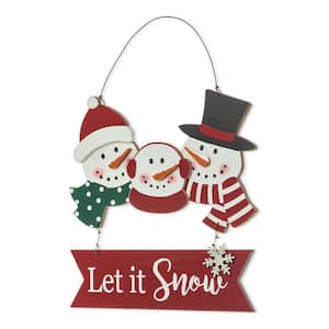12.75 in. H Wooden Christmas Snowman Family Wall Decor