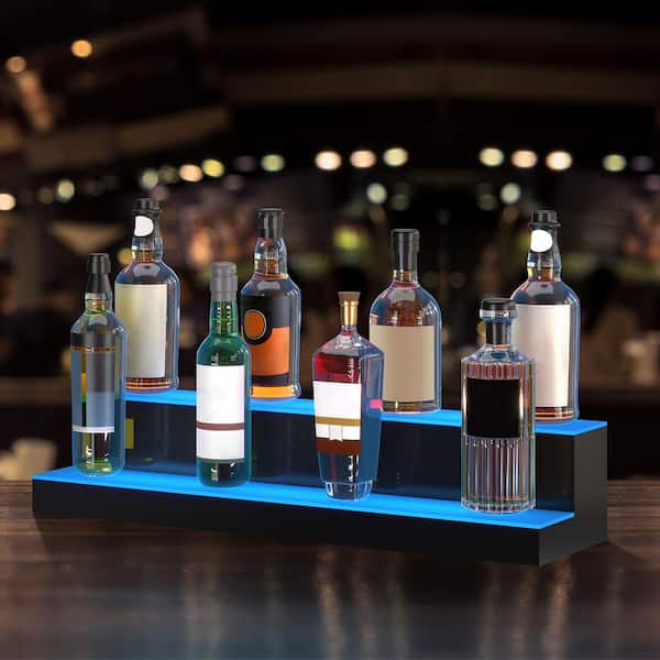 LED Lighted Liquor-Bottle Display 2 Tiers Illuminated Home Bar Shelf 30 in. Wine Rack for Holding 16 Bottles