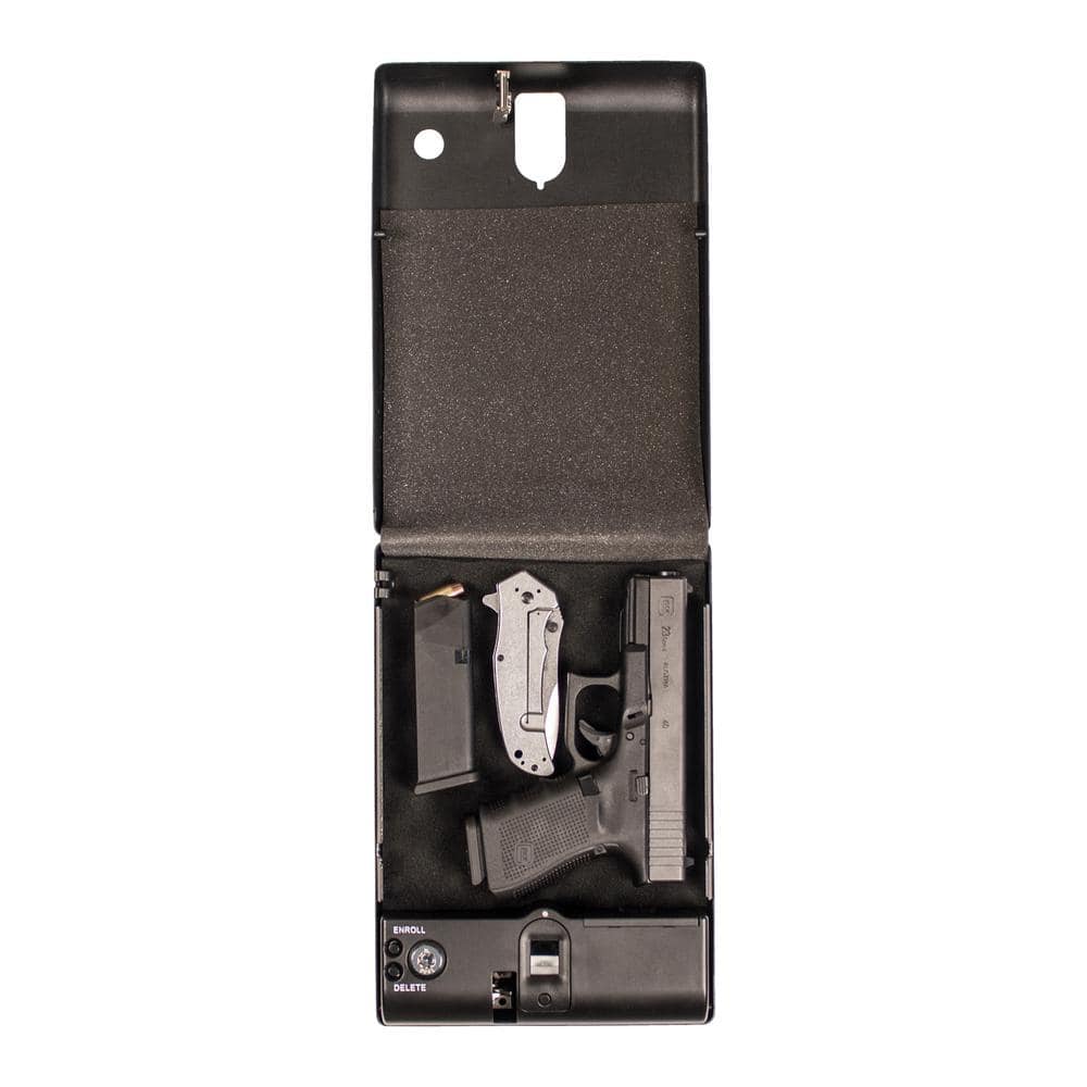 Compact Black Biometric Lock Pistol Safe with Powder-Coated Finish