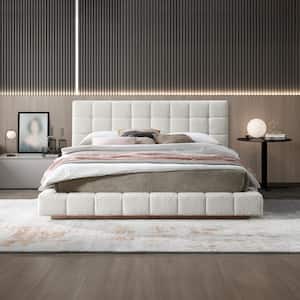 Humphery Ivory White Solid Wood Frame Queen Size Platform Bed