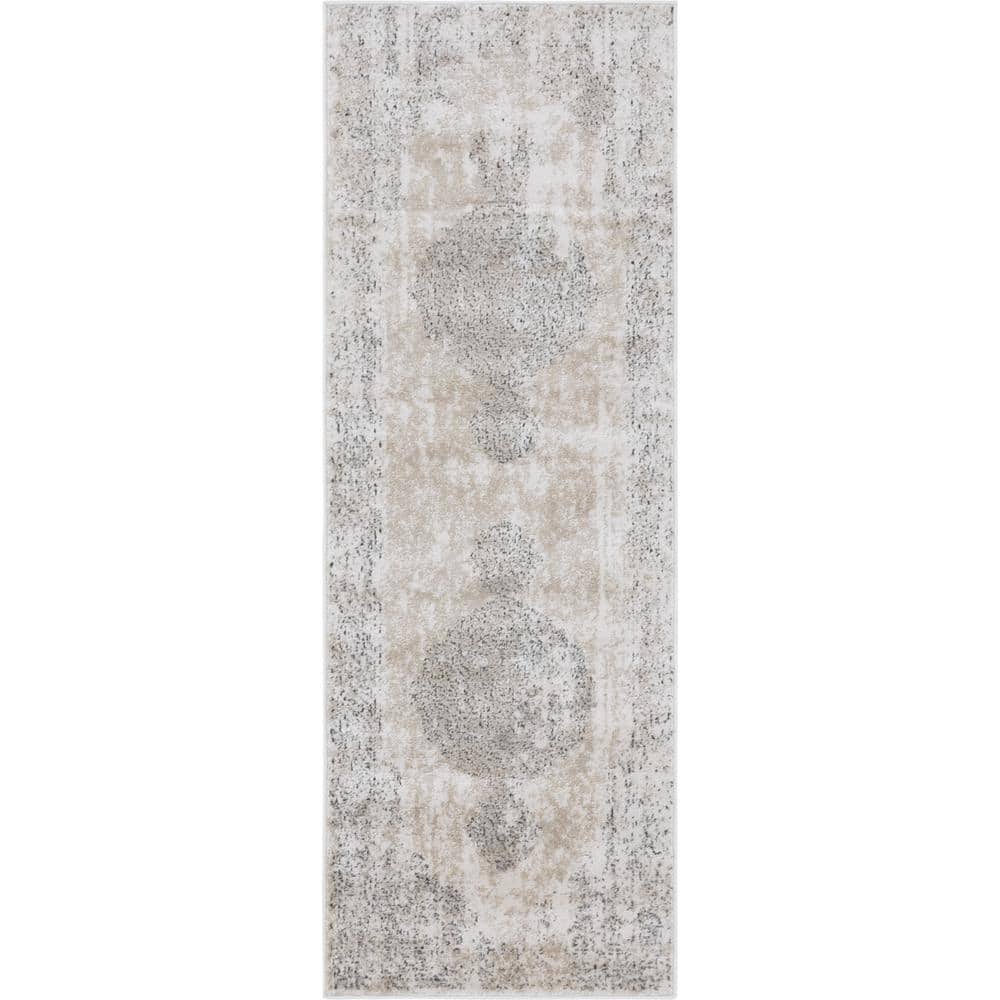 Serene Ivory Abstract 6' Indoor Runner Rug with Stain-Resistant Finish