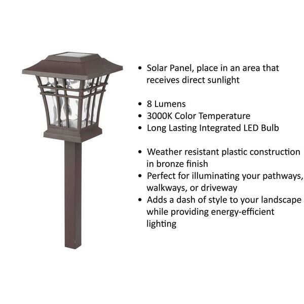 hampton bay 8 lumens solar bronze led landscape pathway light