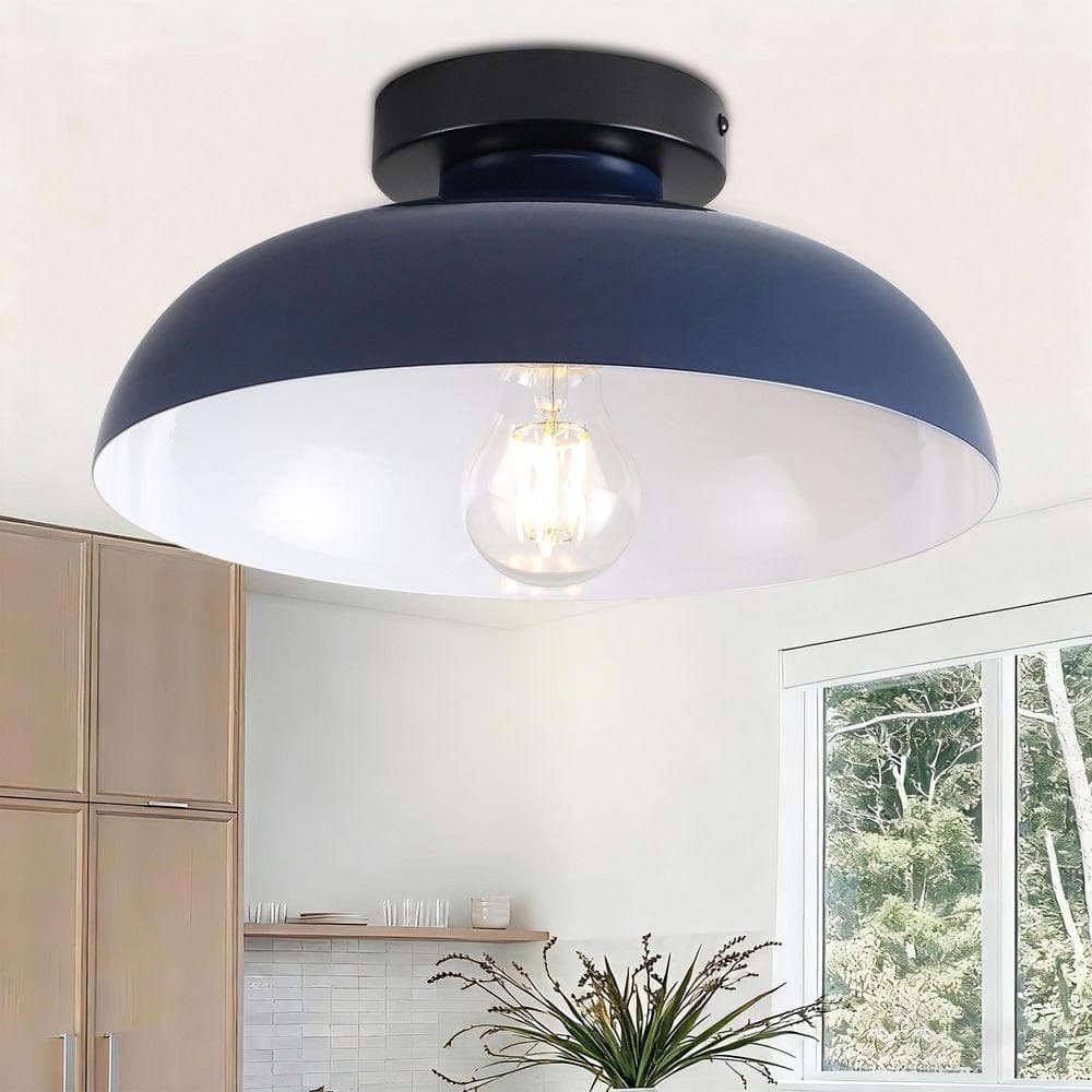 PAKOKULA 2-Pack 11.8 in. 1-Light Navy Blue/White Industrial Semi