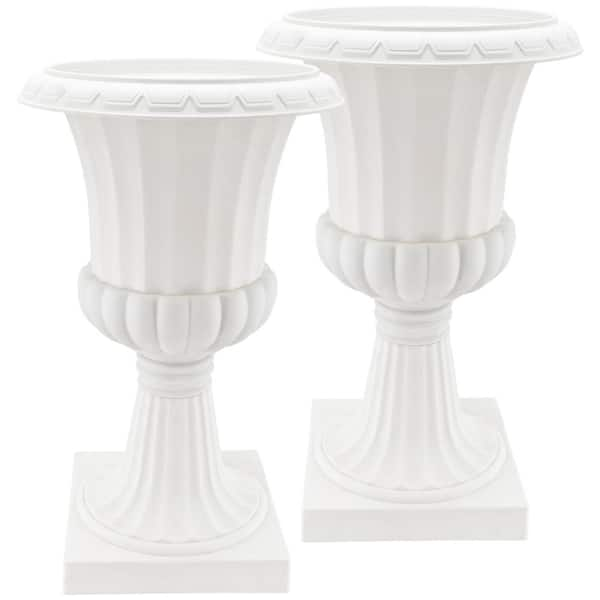 Deluxe Pedestal 22 in. x 36 in. White Plastic Urn (2-Pack)