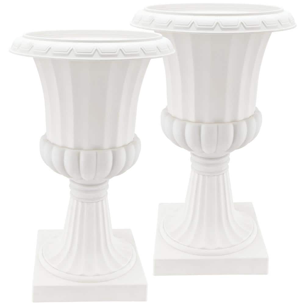 Deluxe Pedestal 10 in. x 17 in. White Plastic Urn (2-Pack)