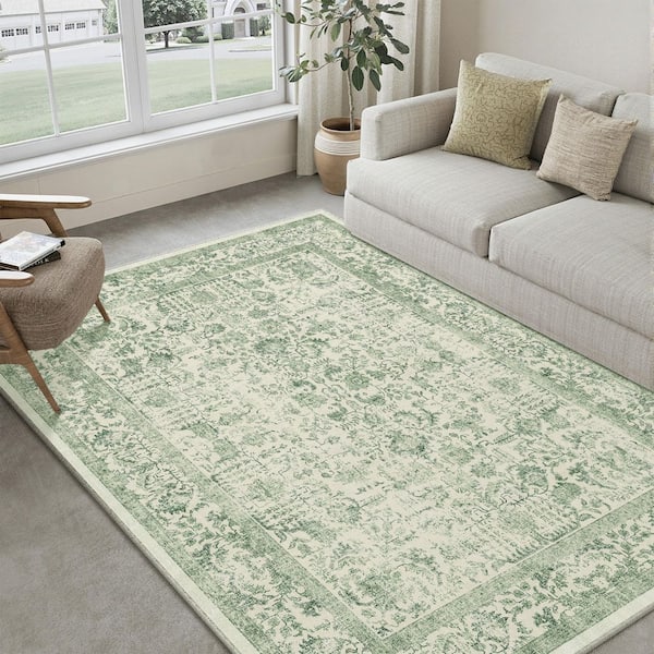 Entomology Green 5 ft. x 7 ft. Vintage Floral Area Rug
