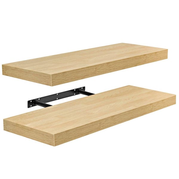 9 in. x 24 in. x 1.5 in. Classic Maple Wood Decorative Wall Shelves with Brackets (2-Pack)