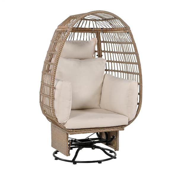 Cascia Natural Wicker Outdoor Rocking Chair Rattan Egg Chair with Beige Cushions and Rocking Function