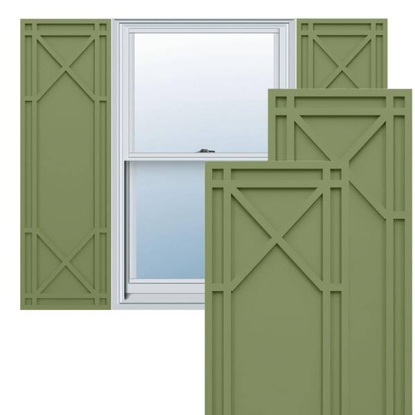 Ekena Millwork True Fit PVC 12 in. W x 42 in. H Raised Panel Vinyl Shutters Pair in Moss Green