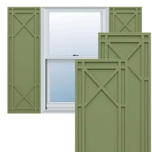 True Fit PVC 15 in. W x 40 in. H Raised Panel Vinyl Shutters Pair in Moss Green