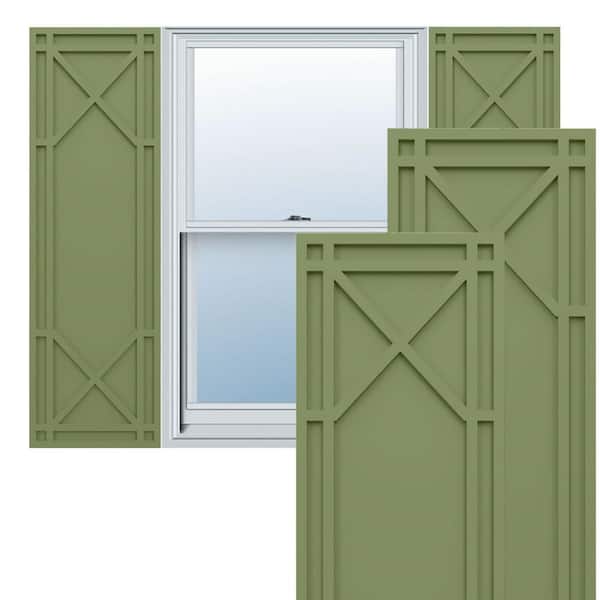 Ekena Millwork True Fit PVC 15 in. W x 74 in. H Raised Panel Vinyl Shutters Pair in Moss Green
