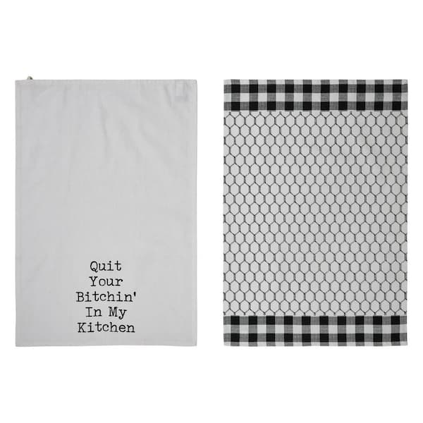 VHC Brands Down Home Soft White Graphic In My Kitchen Cotton Kitchen Tea Towel Set (Set of 2)