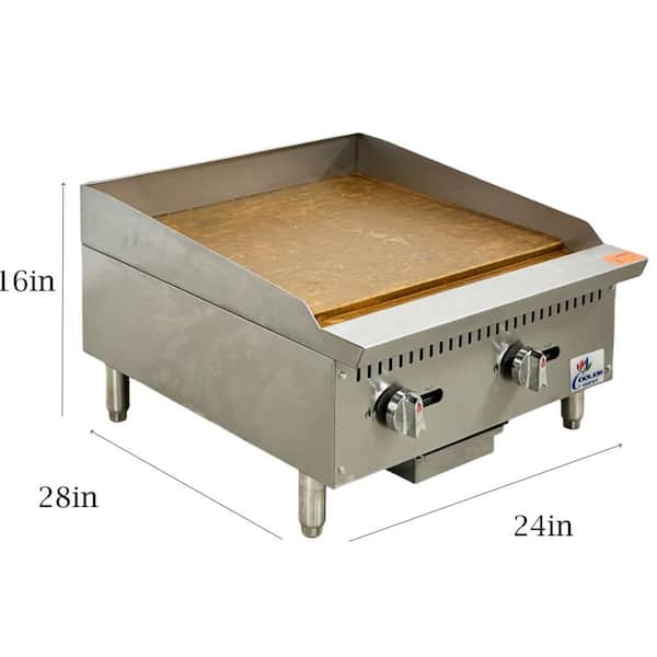 NSF 24 in. 2-Burner Commercial Manual Gas Griddle with 60,000 BTU NSF in Stainless Steel
