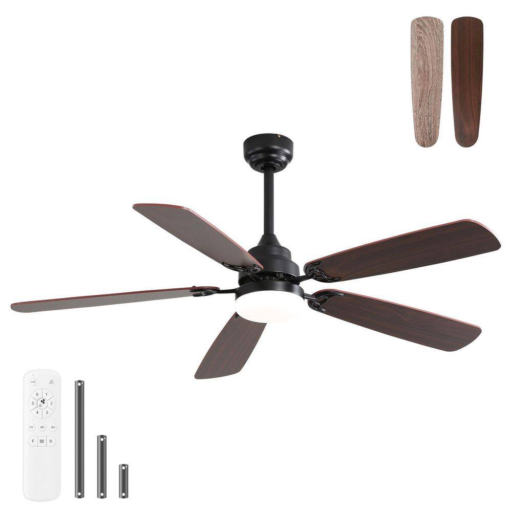 52 in. Integrated LED Black Indoor Modern Brown Ceiling Fan with Light Kit,