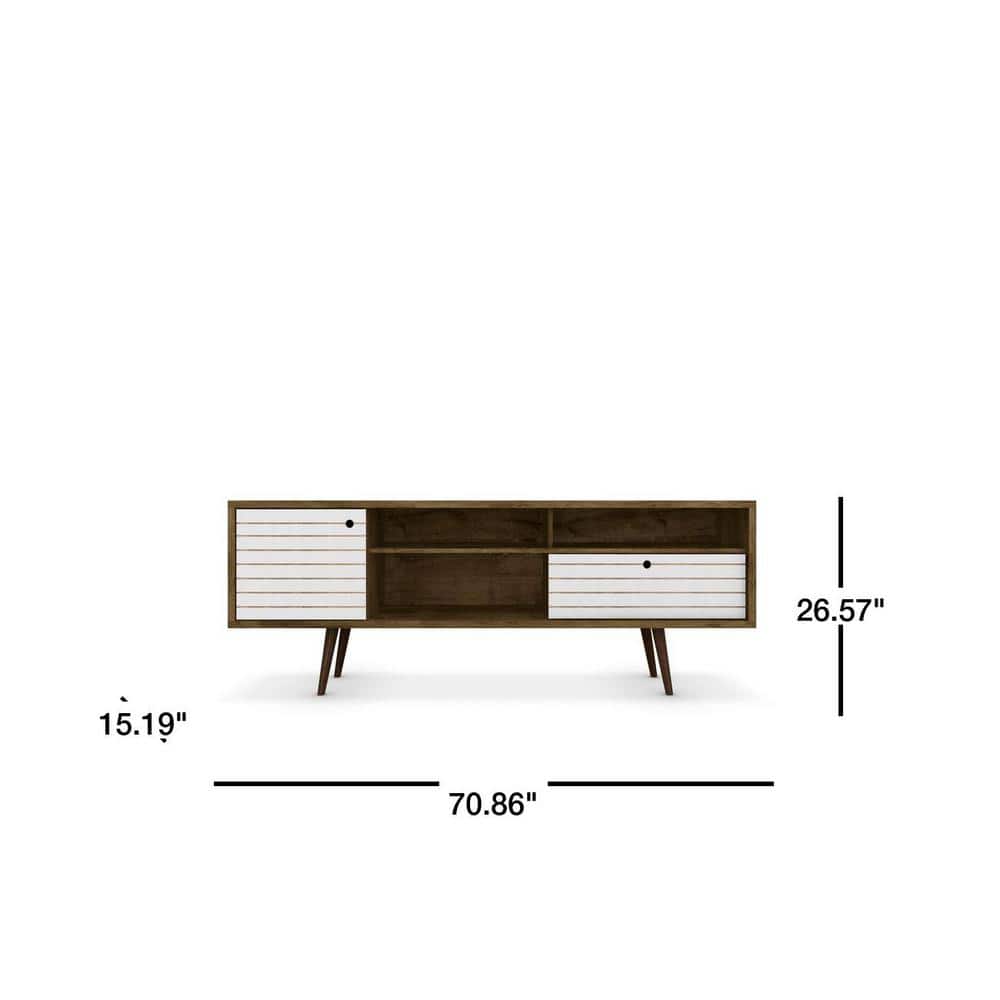 Rustic Brown and White Solid Wood 71" TV Stand with Cabinet