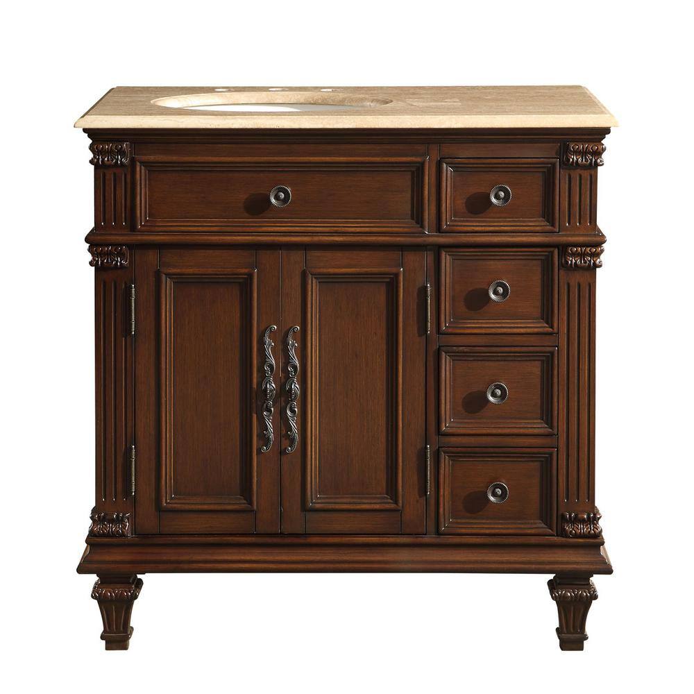 Silkroad Exclusive 36 in. W x 22 in. D Vanity in English Chestnut with ...