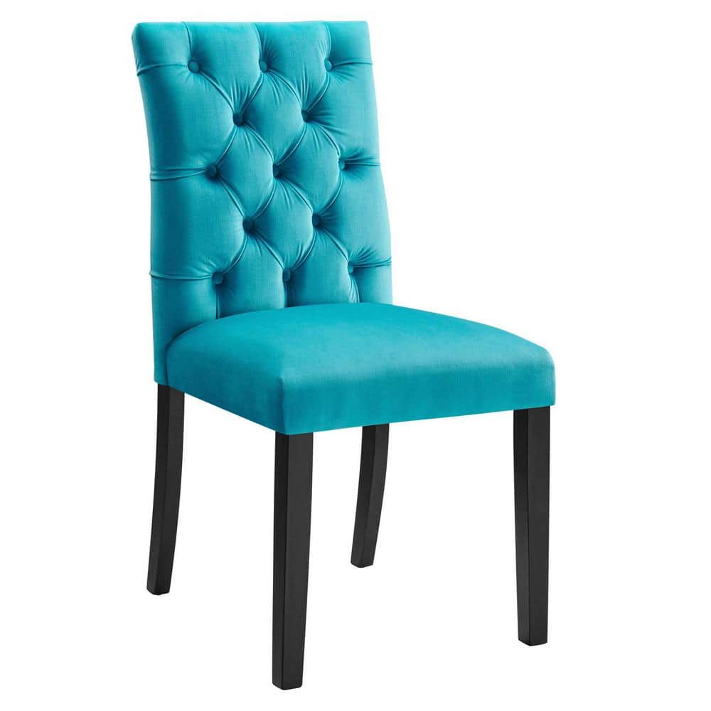 Blue Velvet Upholstered Wood Side Chair, 25" x 19" x 38"