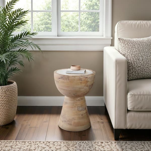 Liv & Skye 13 in. White Round Wood Hourglass Marble Top End Table
