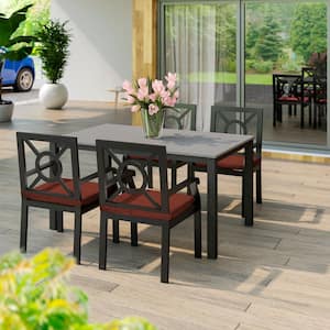 5-Piece Aluminum Outdoor Dining Set with Terracotta Cushions