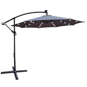 10 ft. Cantilever Solar LED Lighting Outdoor Patio Umbrella Waterproof in Gray