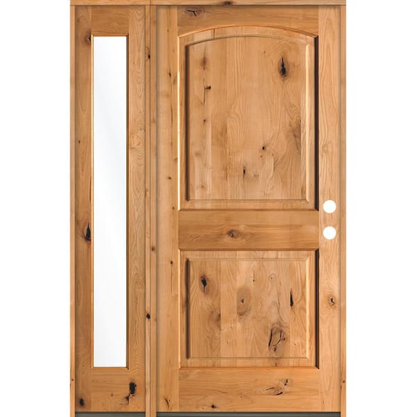 Krosswood Doors 44 in. x 80 in. Knotty Alder 2 Panel Left-Hand/Inswing Clear Glass Clear Stain Wood Prehung Front Door w/Left Sidelite