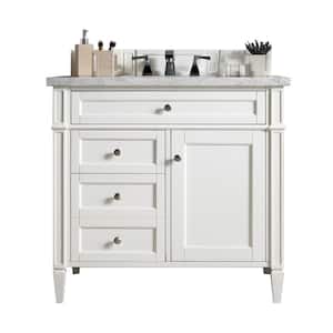 Brittany 36 in. W x 23.5 in.D x 34 in. H Single Vanity in Bright White with Marble Top in Carrara White
