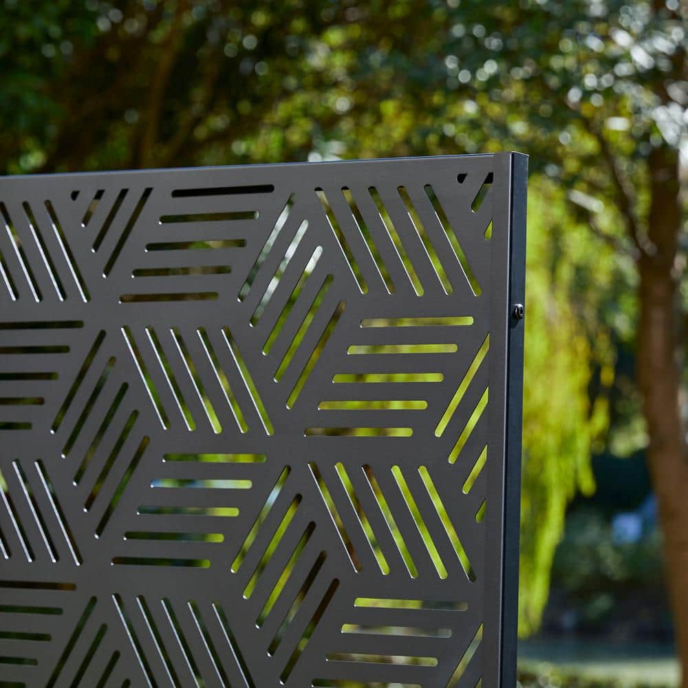 Black Matte Geometric Pattern Steel Privacy Screen Divider