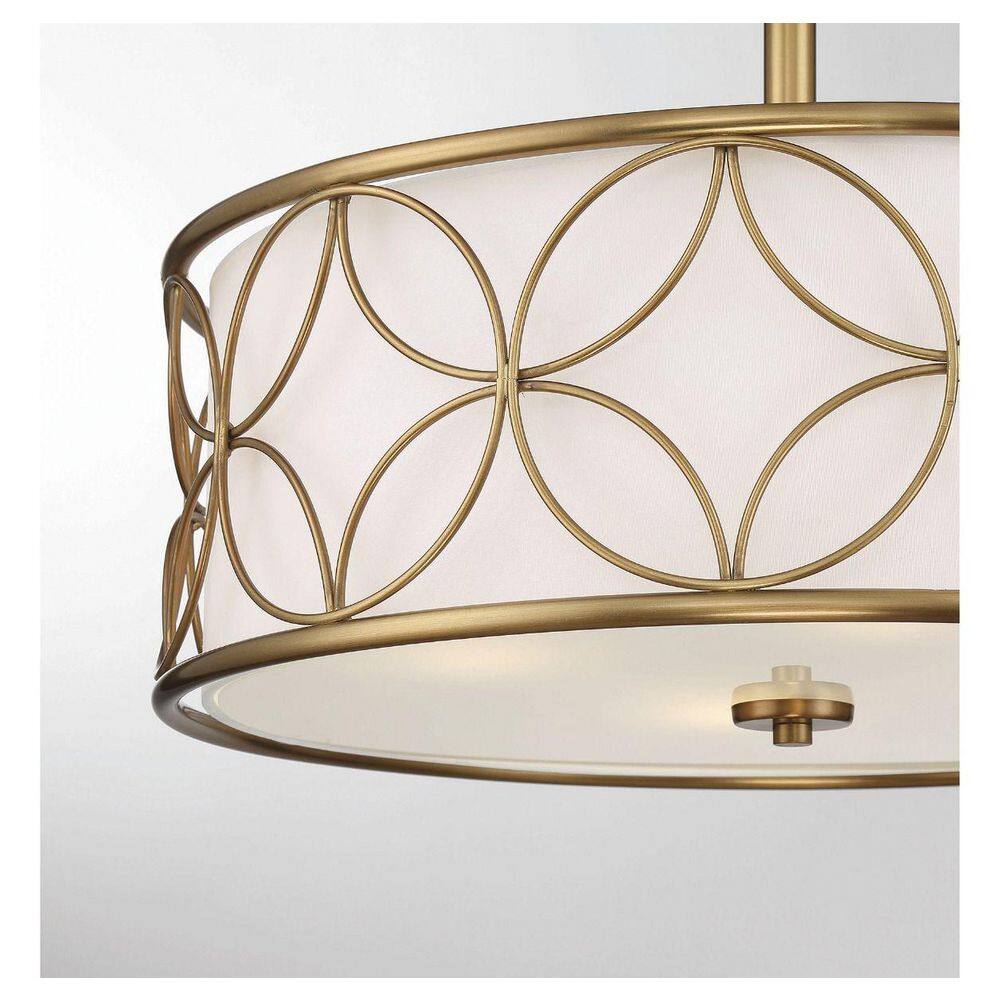 Warm Brass 4-Light Semi-Flush Mount with Geometric Pattern