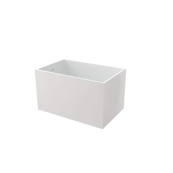 43.3 in. x 27.55 in. Rectangle Acrylic Flatbottom Freestanding Japanese Soaking Bathtub with Center Drain in White