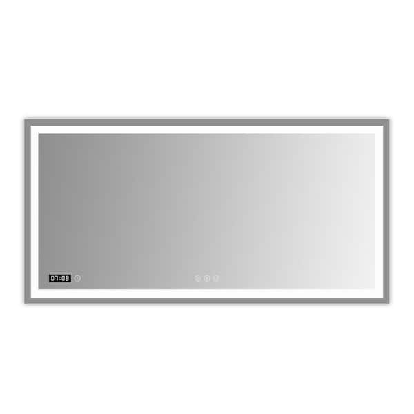 Cesicia 72 in. W x 36 in. H Rectangular Silver Frameless Wall Mount Bathroom Vanity Mirror with Dimmable LED Anti-Fog